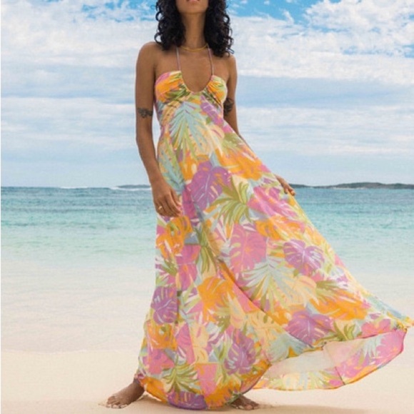 Billabong So Groovy Floral Tropical Pastel Maxi Dress - Picture 2 of 14